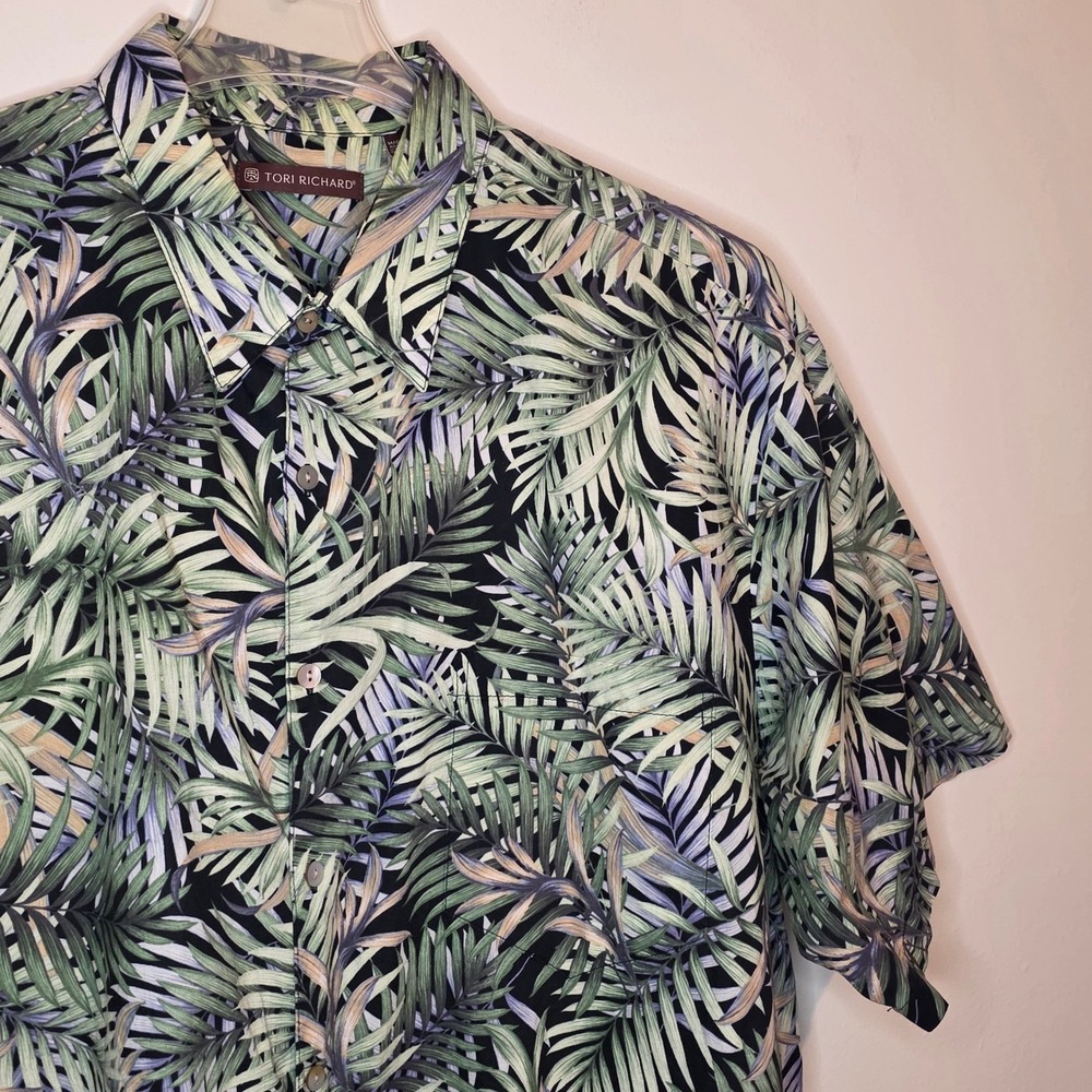 Tori Richard Mens Tropical Palm Leaf Hawaiian Shirt Short Sleeve Button Down 2XL - Picture 2 of 4